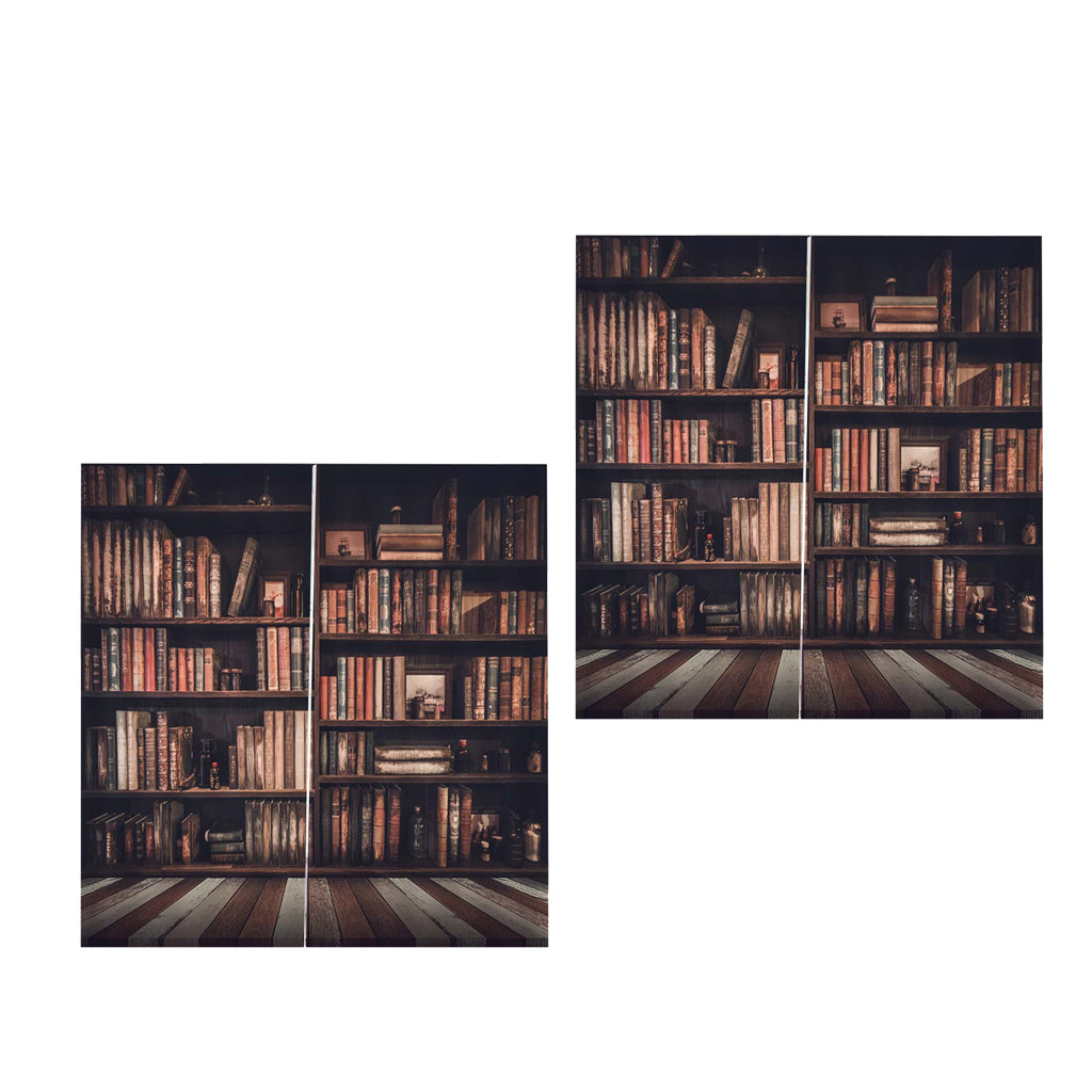 4 Panels Digital Printing Thermal Insulated 3D Curtains Bookcase