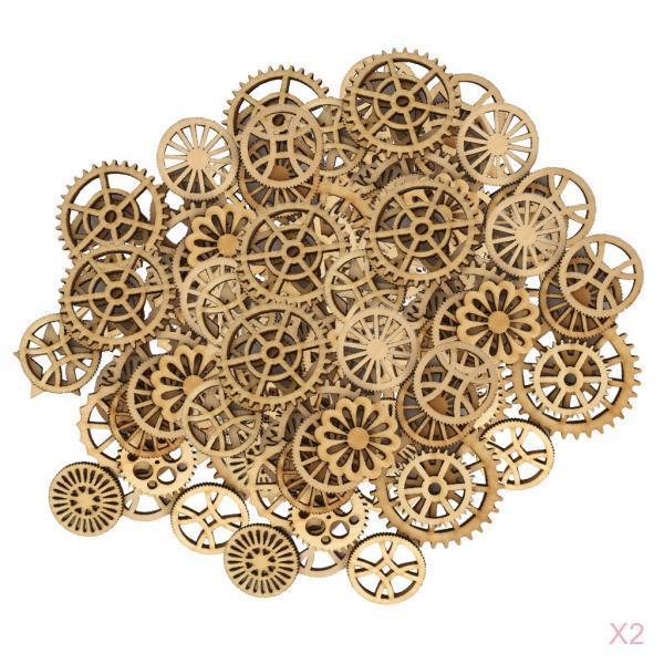 200 Pieces Mixed Size Hollow Gear Unfinished Wood Pieces Wood Embellishments