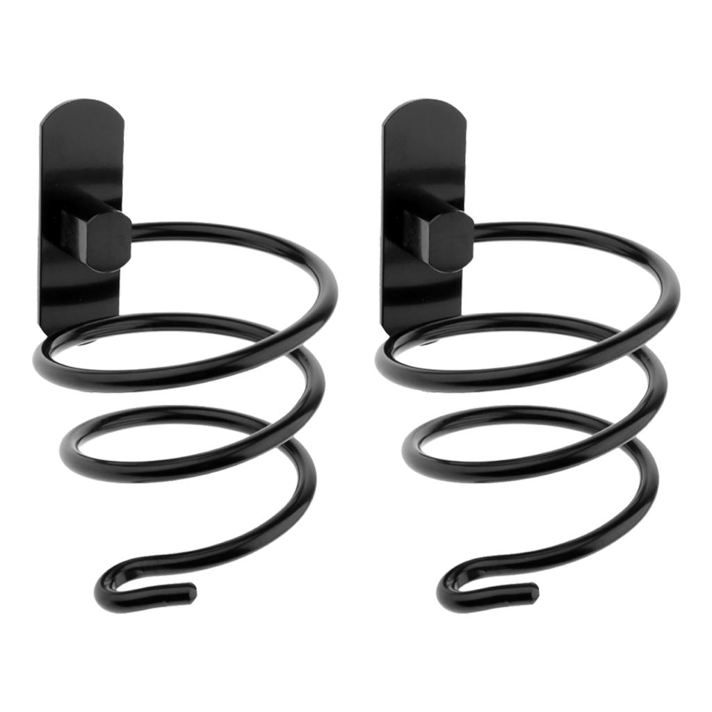 2x Hair Dryer Holder Rack Stand Storage Organizer Wall Stainless Steel Black