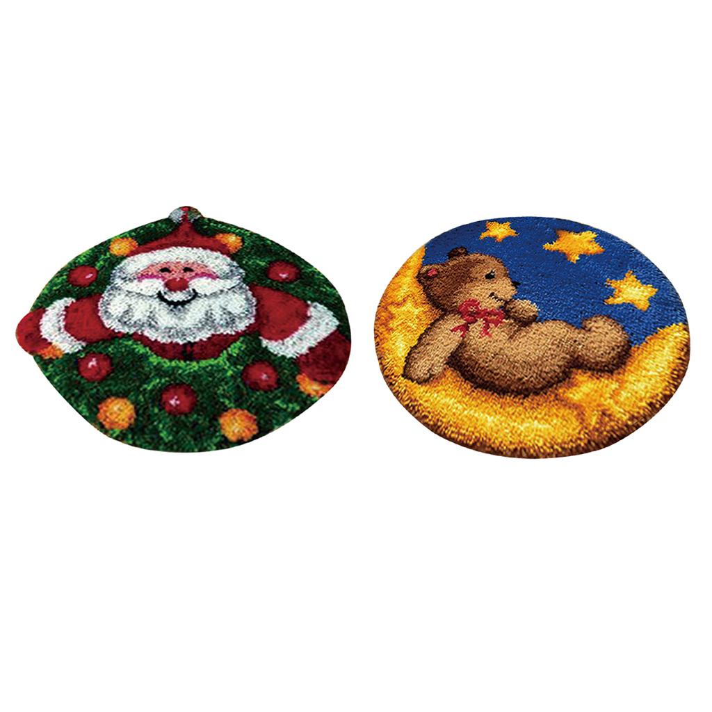 2 Sets Latch Hook Rug Kit DIY Bear Toy Santa Claus Cushion Embroidery Crafts