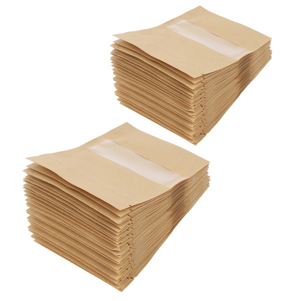 100Pcs Kraft Paper Bag Stand Up Pouch Food Packaging with Window