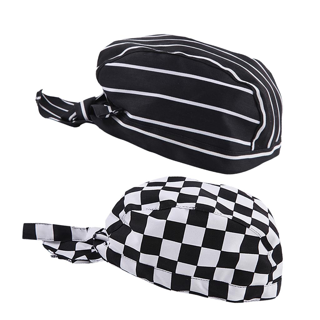 2Pcs Unisex Catering Chef's Headwrap Bandana Hat Head Do Tied Caps