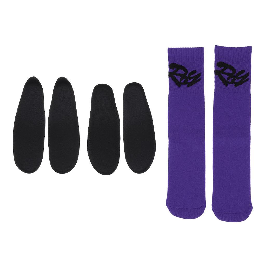 2 Pairs Child Skating Cotton Warm Socks Stockings + Skates Insoles Purple M