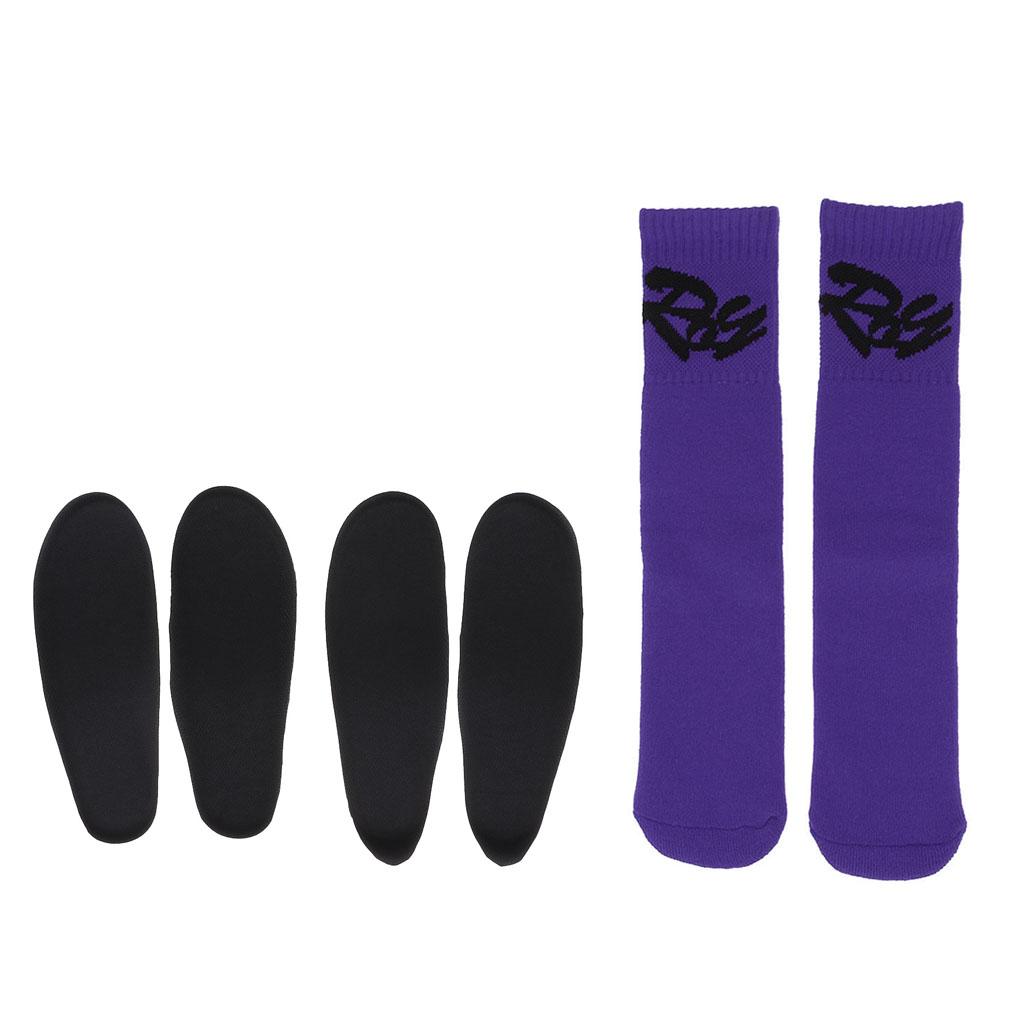 2 Pairs Child Skating Cotton Warm Socks Stockings + Skates Insoles Purple M