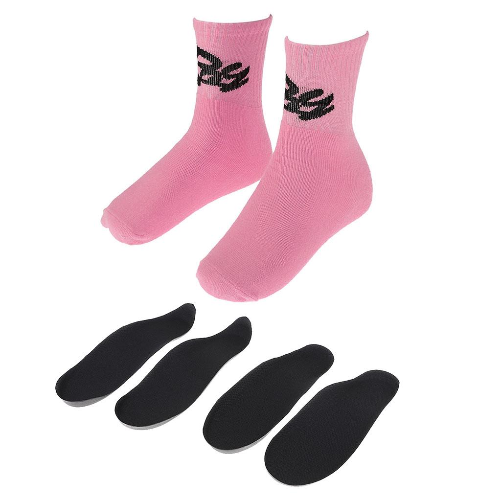 2 Pairs Child Skating Cotton Warm Socks Stockings + Skates Insoles Pink M