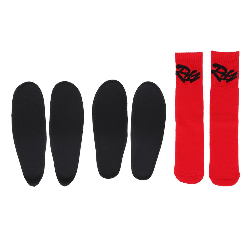 2 Pairs Child Skating Cotton Warm Socks Stockings + Skates Insoles Red M