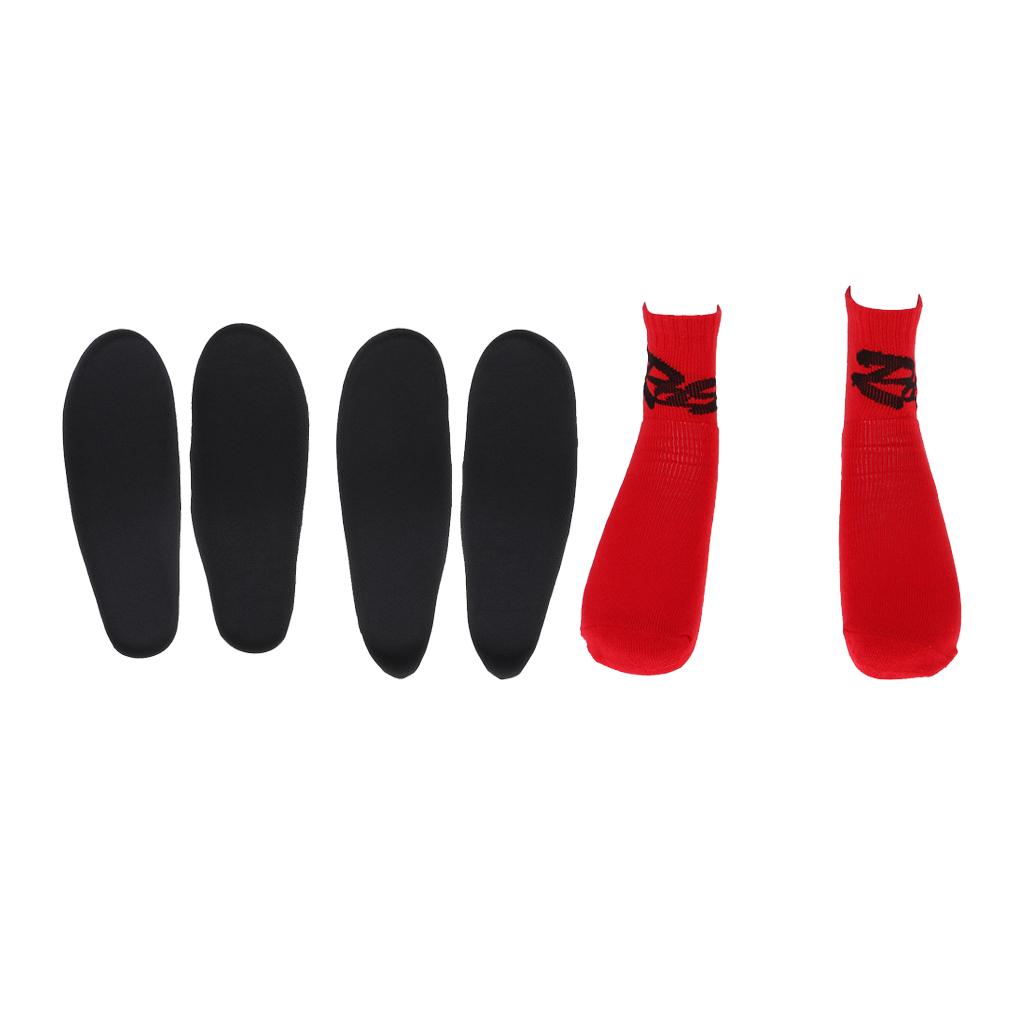 2 Pairs Child Skating Cotton Warm Socks Stockings + Skates Insoles Red M