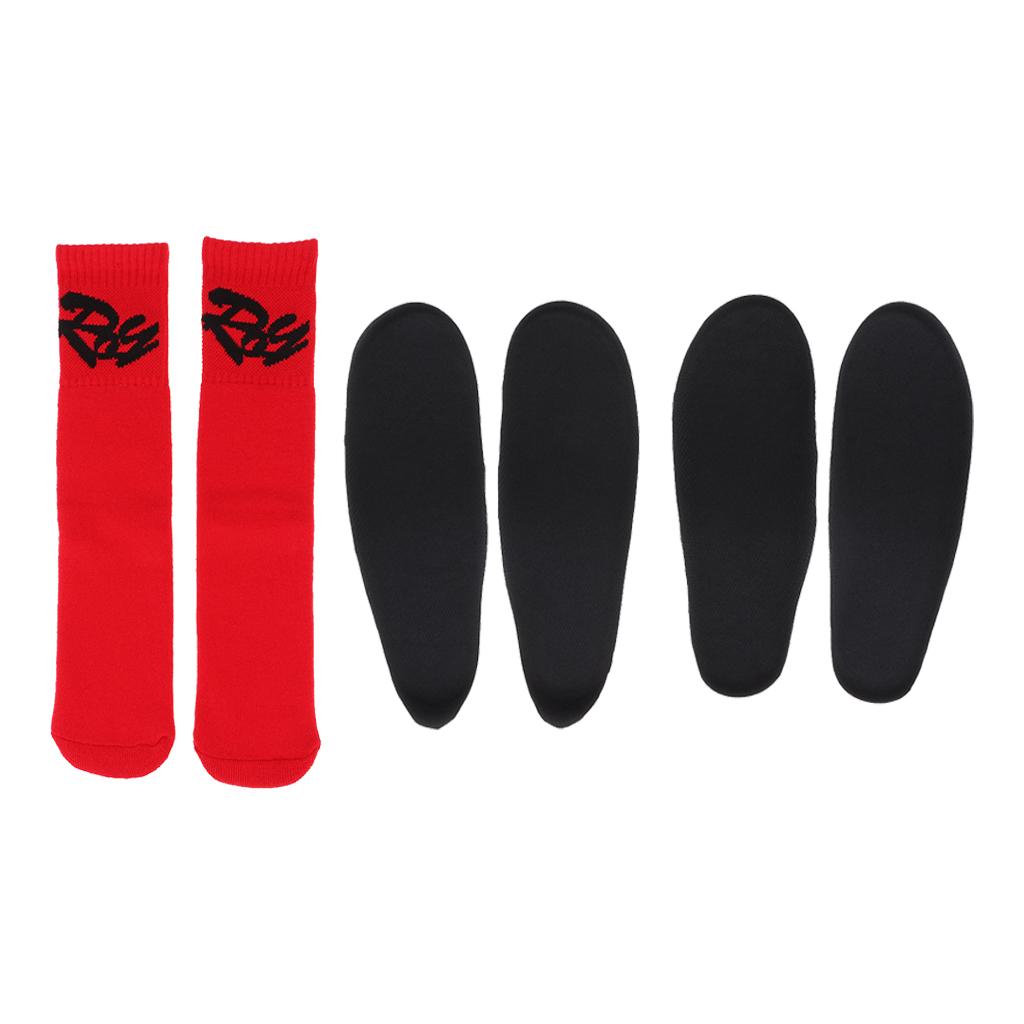 2 Pairs Child Skating Cotton Warm Socks Stockings + Skates Insoles Red M
