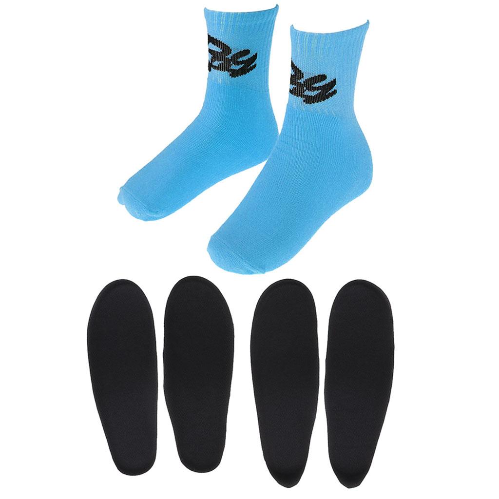 2 Pairs Child Skating Cotton Warm Socks Stockings + Skates Insoles Blue M