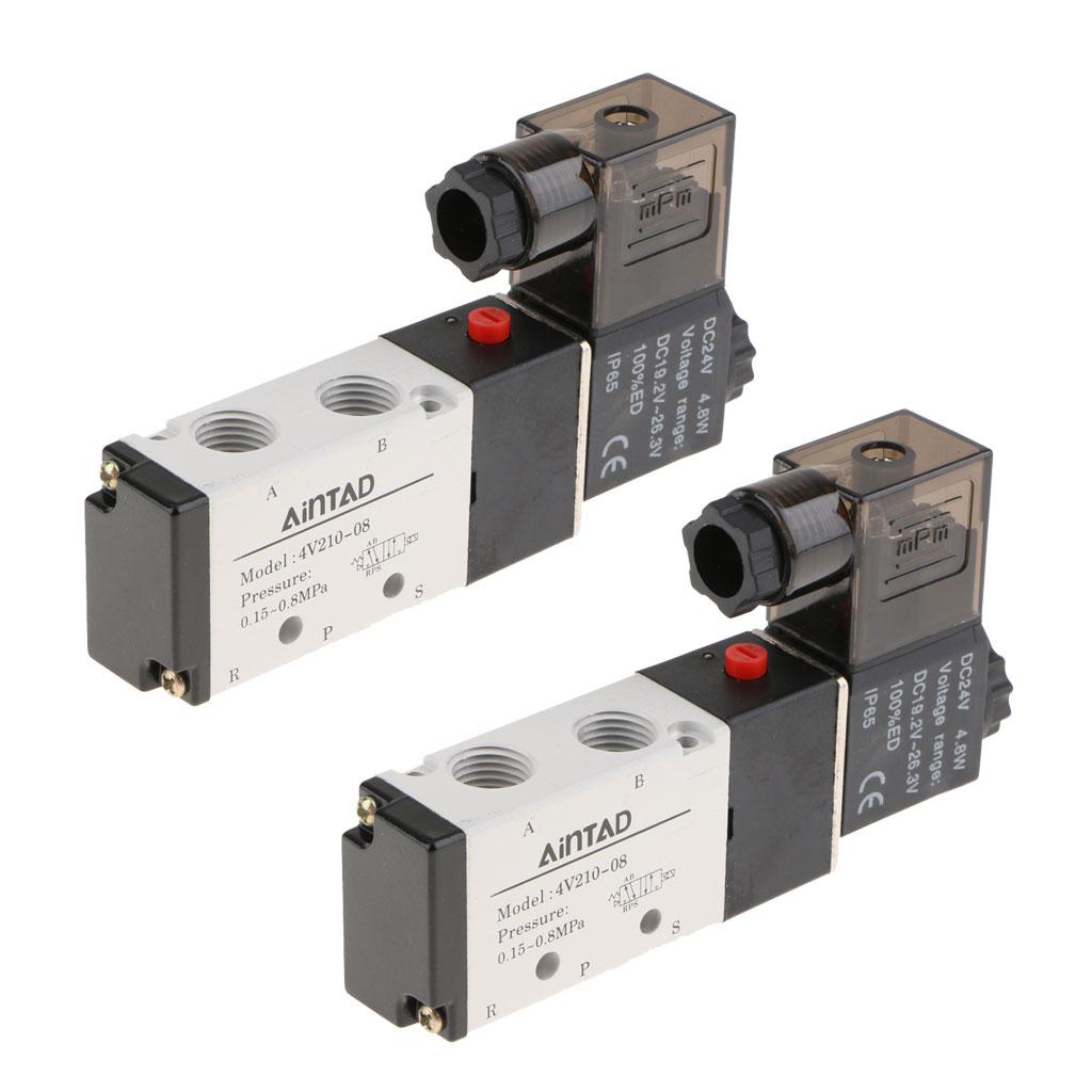 2x1X 4V210-08 Solenoid Valve 5 Way 2 Position Pneumatic Air 1/4 BSPT 24V"