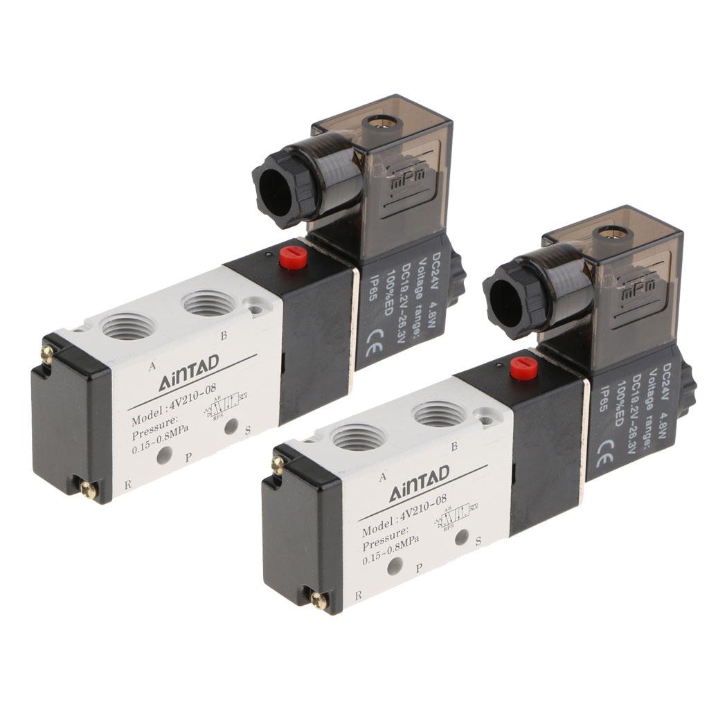 2x1X 4V210-08 Solenoid Valve 5 Way 2 Position Pneumatic Air 1/4 BSPT 24V"