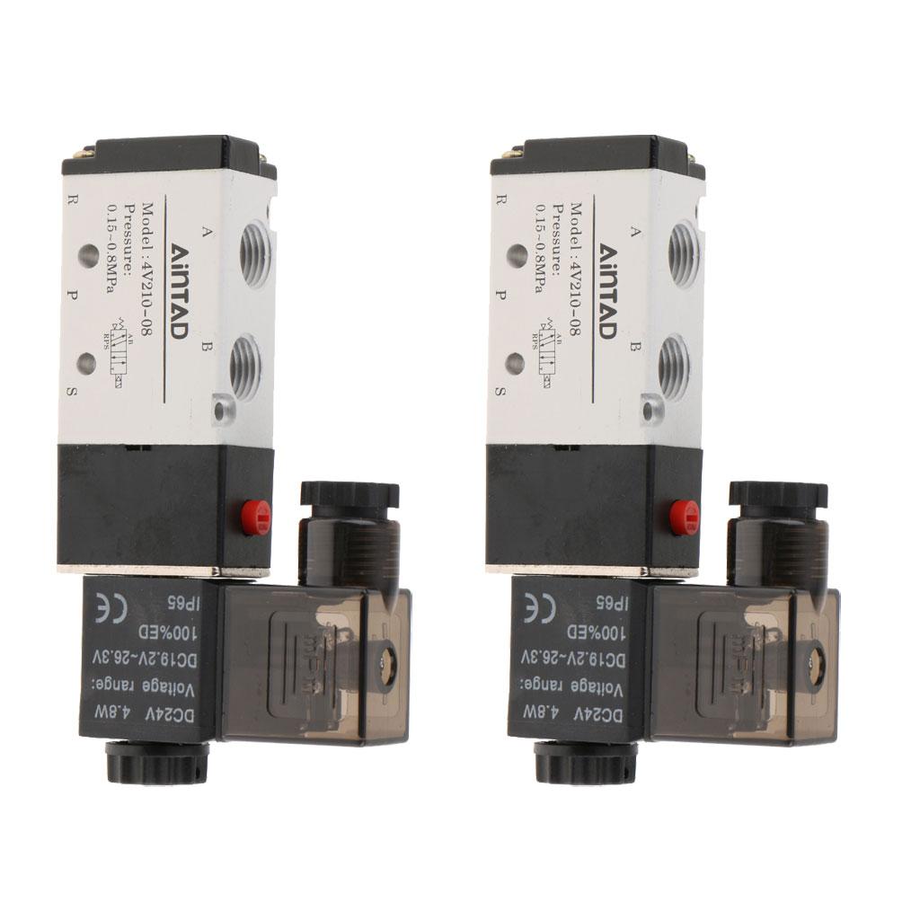 2x1X 4V210-08 Solenoid Valve 5 Way 2 Position Pneumatic Air 1/4 BSPT 24V"