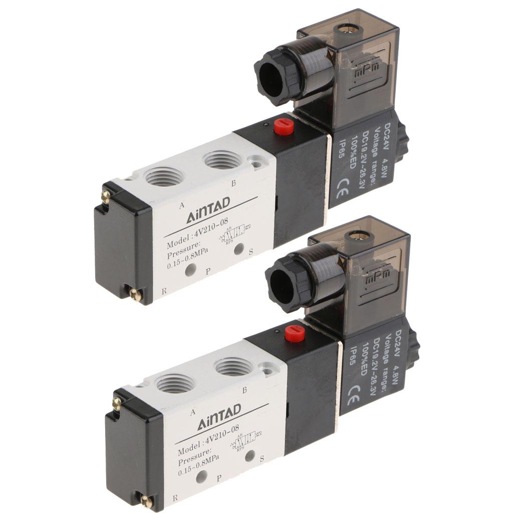 2x1X 4V210-08 Solenoid Valve 5 Way 2 Position Pneumatic Air 1/4 BSPT 24V"