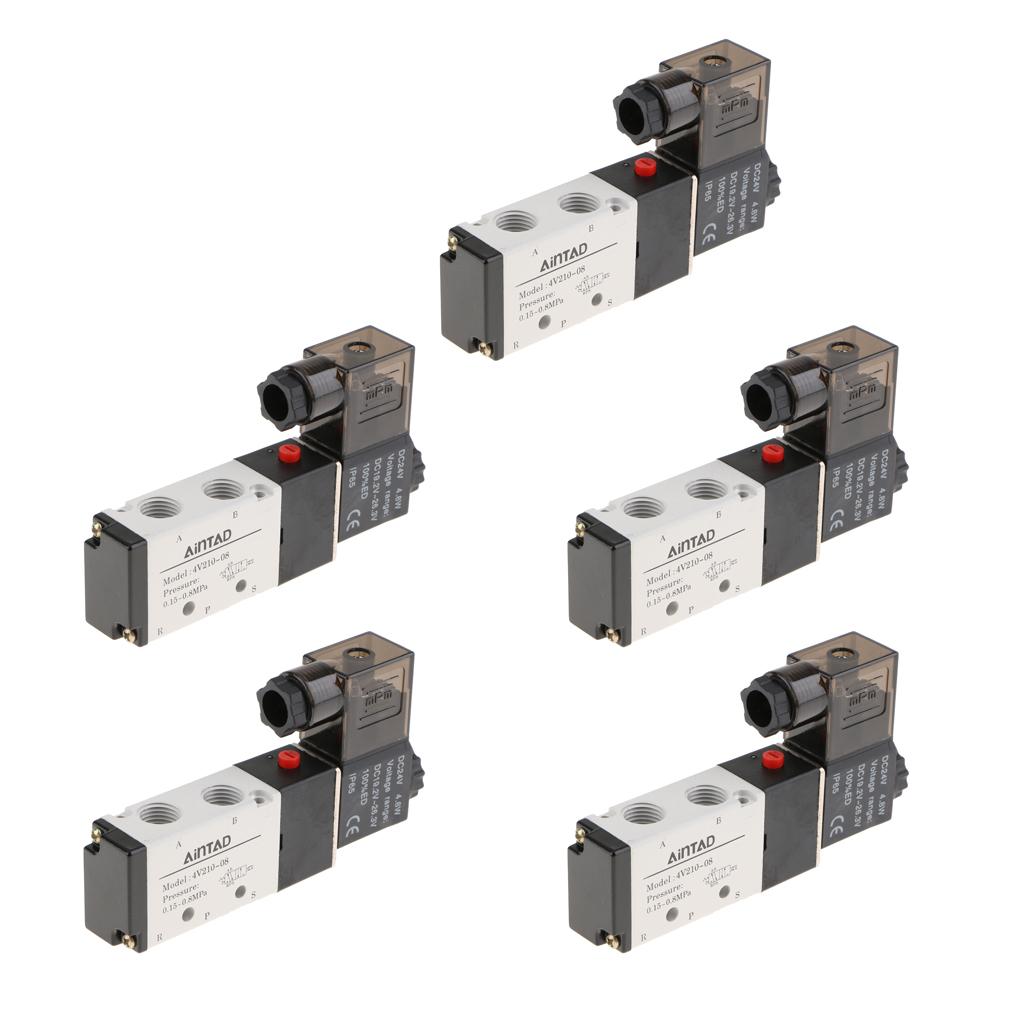 5x1X 4V210-08 Solenoid Valve 5 Way 2 Position Pneumatic Air 1/4 BSPT 24V"