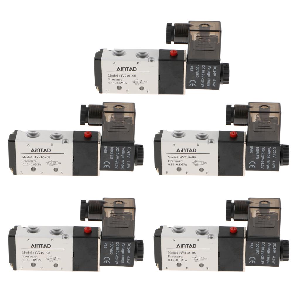 5x1X 4V210-08 Solenoid Valve 5 Way 2 Position Pneumatic Air 1/4 BSPT 24V"