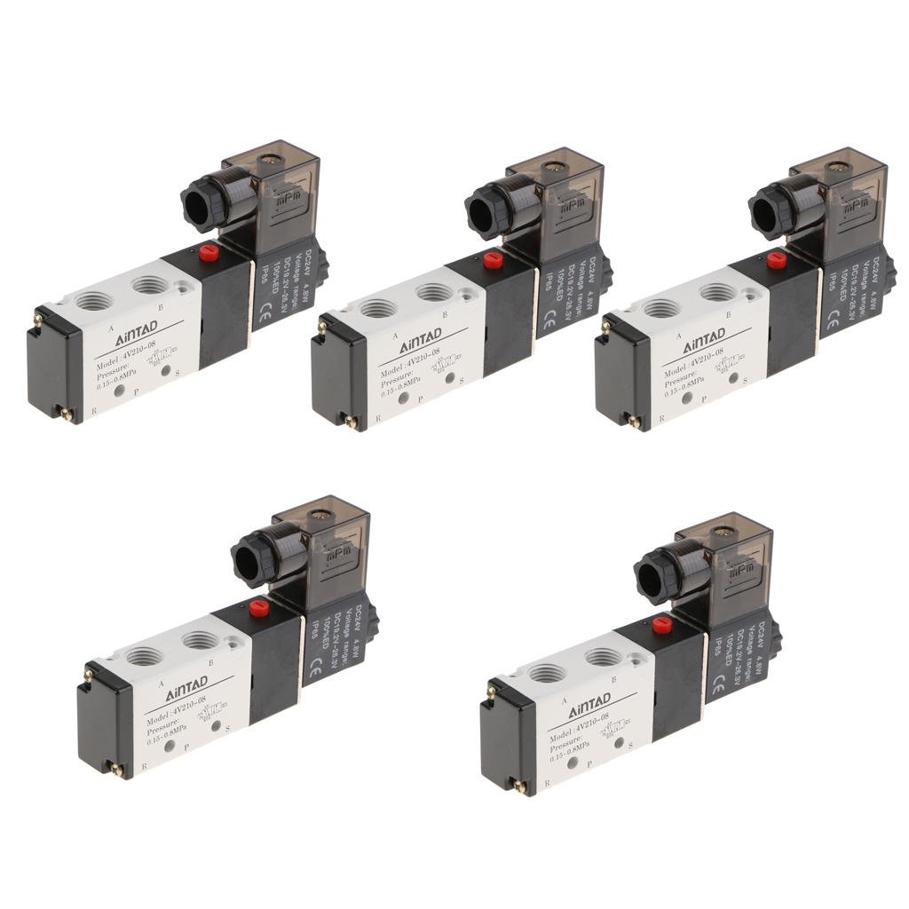 5x1X 4V210-08 Solenoid Valve 5 Way 2 Position Pneumatic Air 1/4 BSPT 24V"