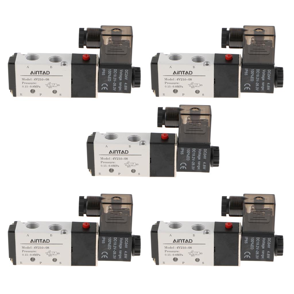 5x1X 4V210-08 Solenoid Valve 5 Way 2 Position Pneumatic Air 1/4 BSPT 24V"