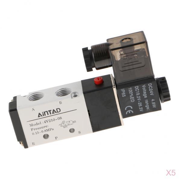 5x1X 4V210-08 Solenoid Valve 5 Way 2 Position Pneumatic Air 1/4 BSPT 24V"