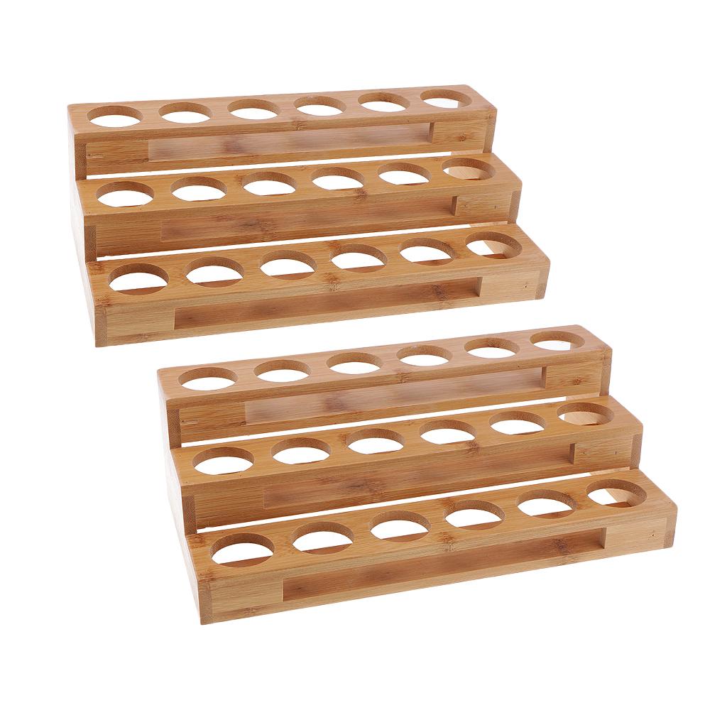 18 Hole Wooden Essential Oil Bottle Step Stand Display Rack Organizer Holder