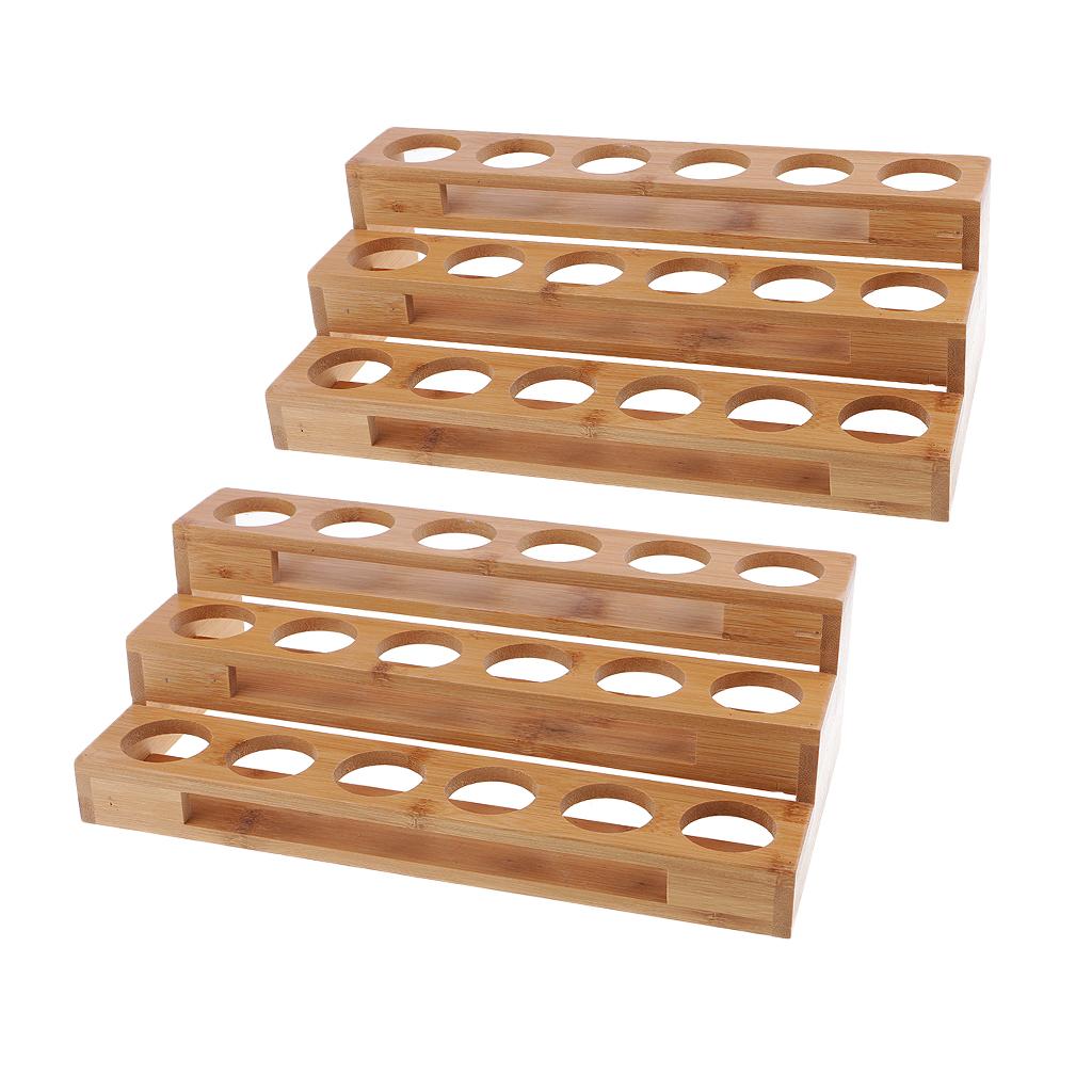 18 Hole Wooden Essential Oil Bottle Step Stand Display Rack Organizer Holder