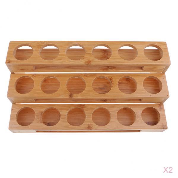18 Hole Wooden Essential Oil Bottle Step Stand Display Rack Organizer Holder
