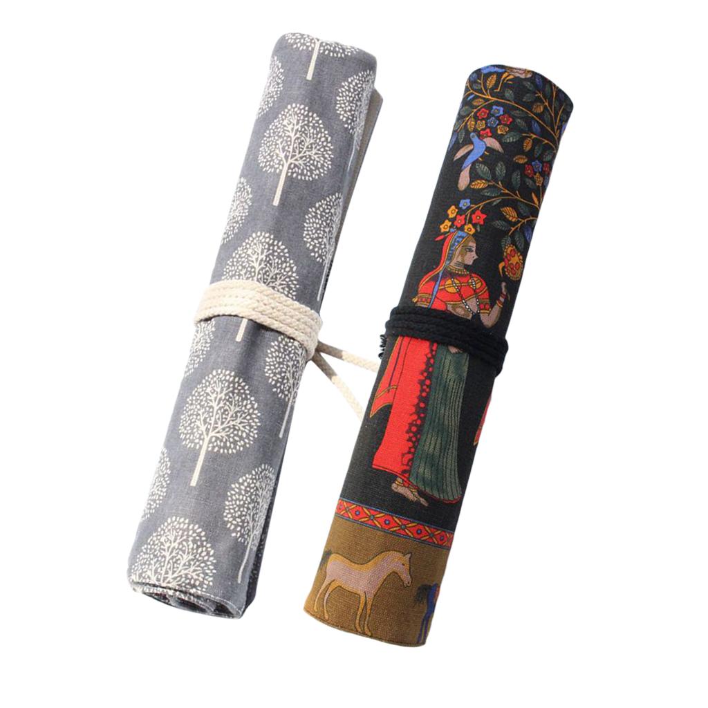 2 Styles Roll Up Canvas Paint Brush Storage Case Bag Holder Makeup Pouch Bag 40x38cm