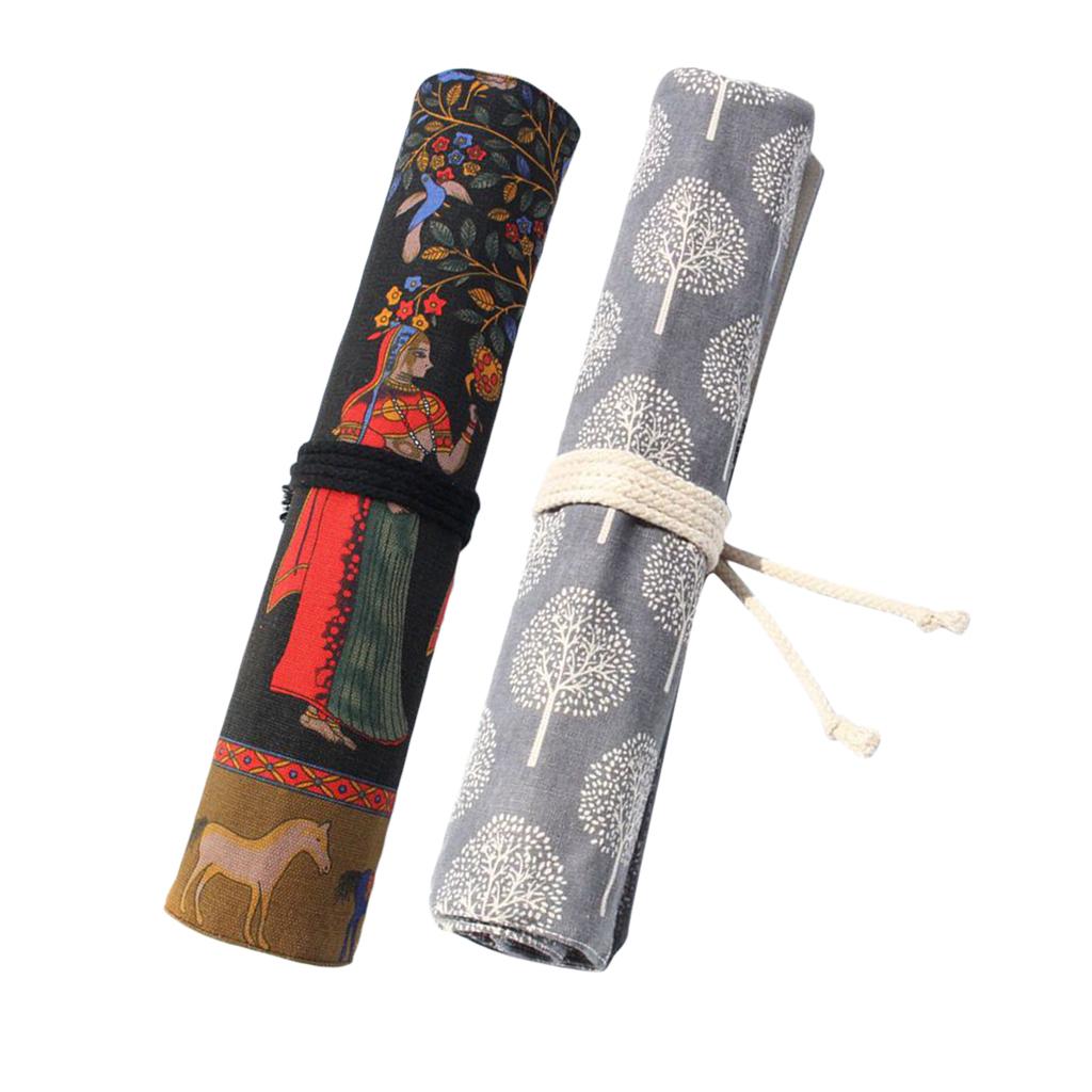 2 Styles Roll Up Canvas Paint Brush Storage Case Bag Holder Makeup Pouch Bag 40x38cm
