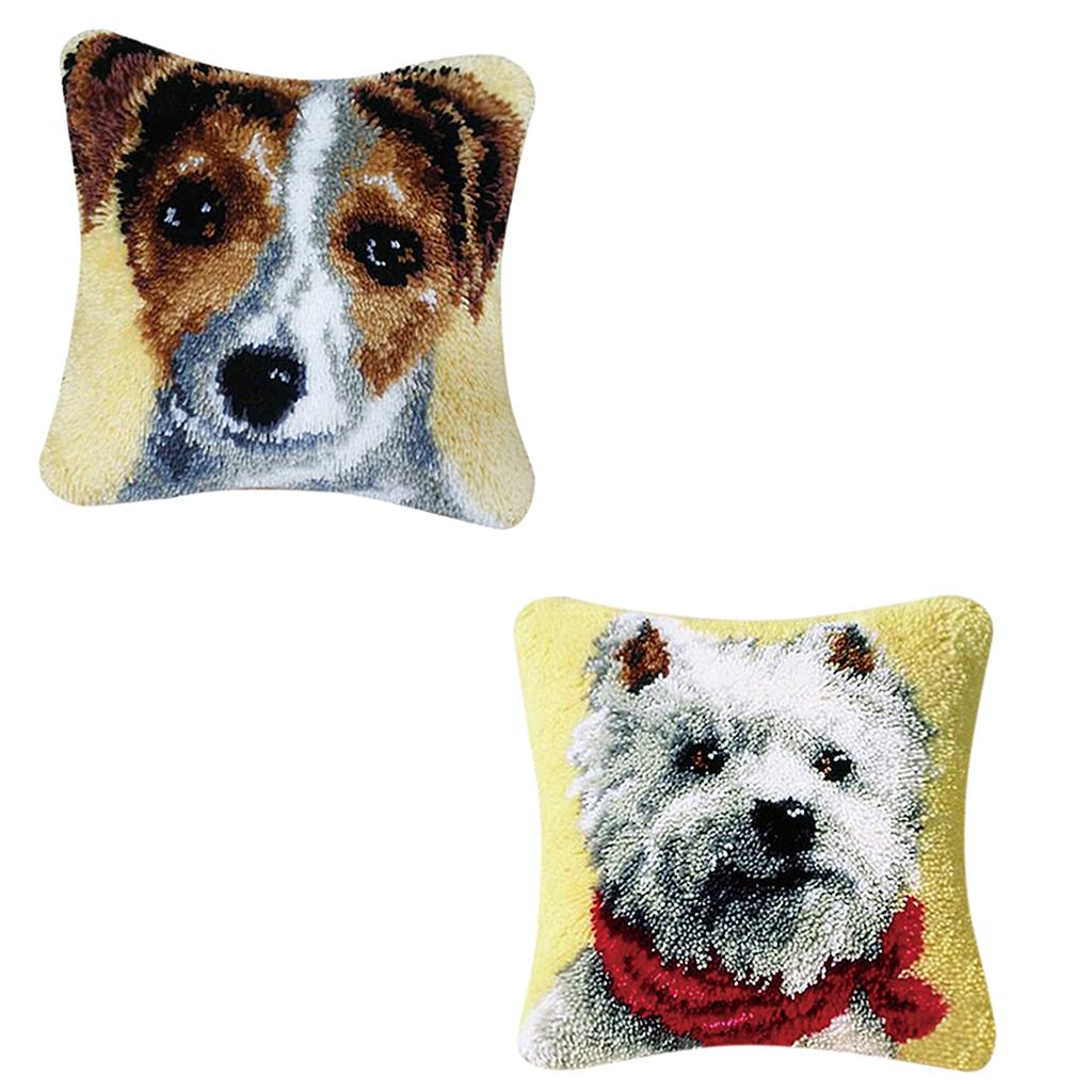 2 Sets Cushion Latch Hook Kits for Beginner Animals Dog Pattern Embroidery