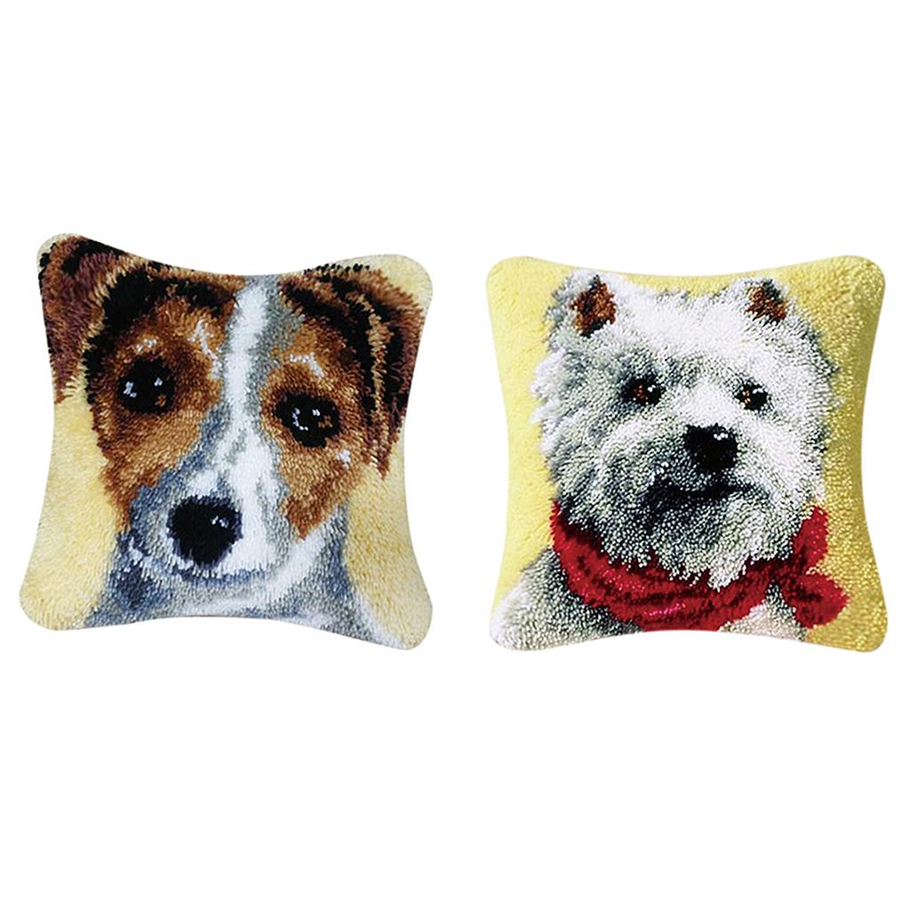 2 Sets Cushion Latch Hook Kits for Beginner Animals Dog Pattern Embroidery