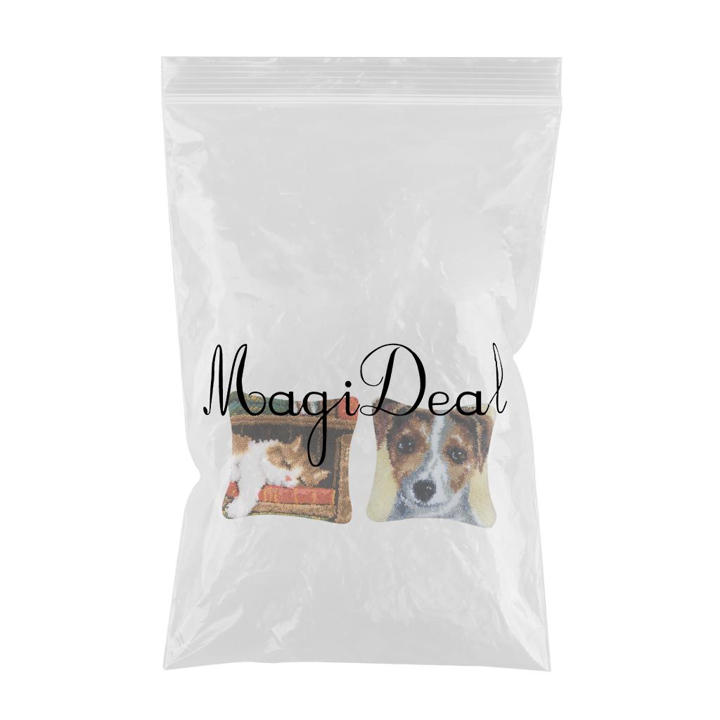2 Sets Cushion Latch Hook Kits for Beginner Dog & Cat Pattern Embroidery