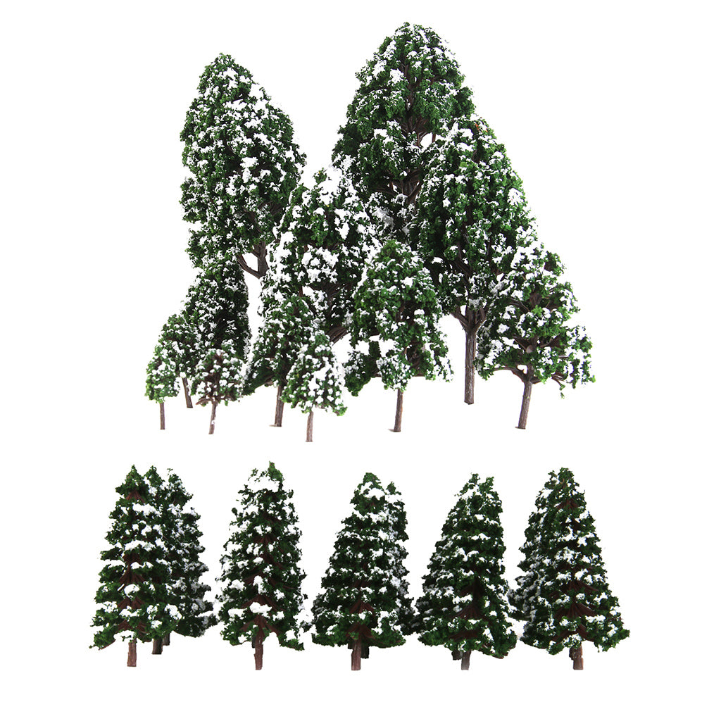 32Piece Dark Green Snow Tree Models 1:50-1:500 Layout for Train Railway Prop