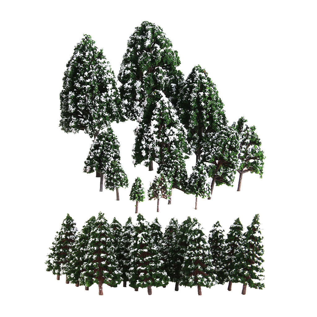 32Piece Dark Green Snow Tree Models 1:50-1:500 Layout for Train Railway Prop