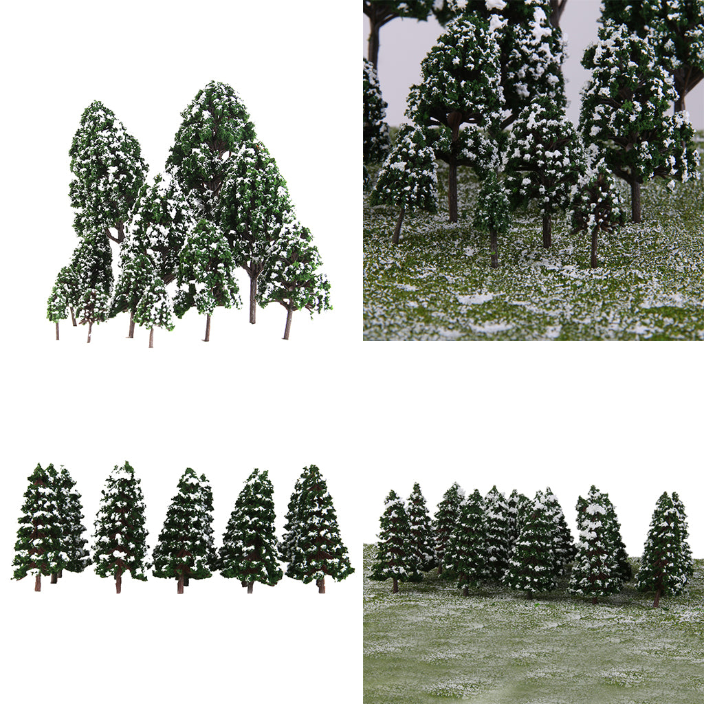 32Piece Dark Green Snow Tree Models 1:50-1:500 Layout for Train Railway Prop