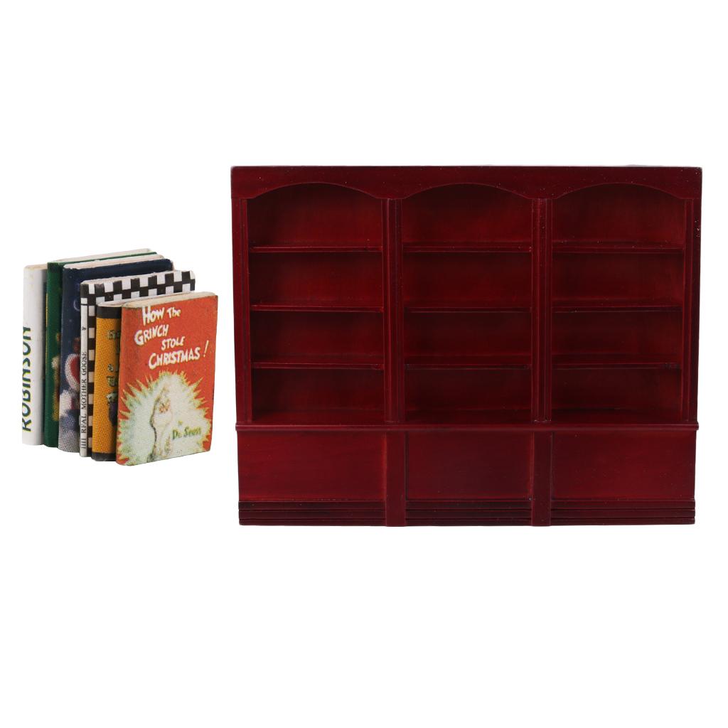 1/12 Dollhouse Miniature Furniture Grand Wooden Bookcase Cabinet & Books