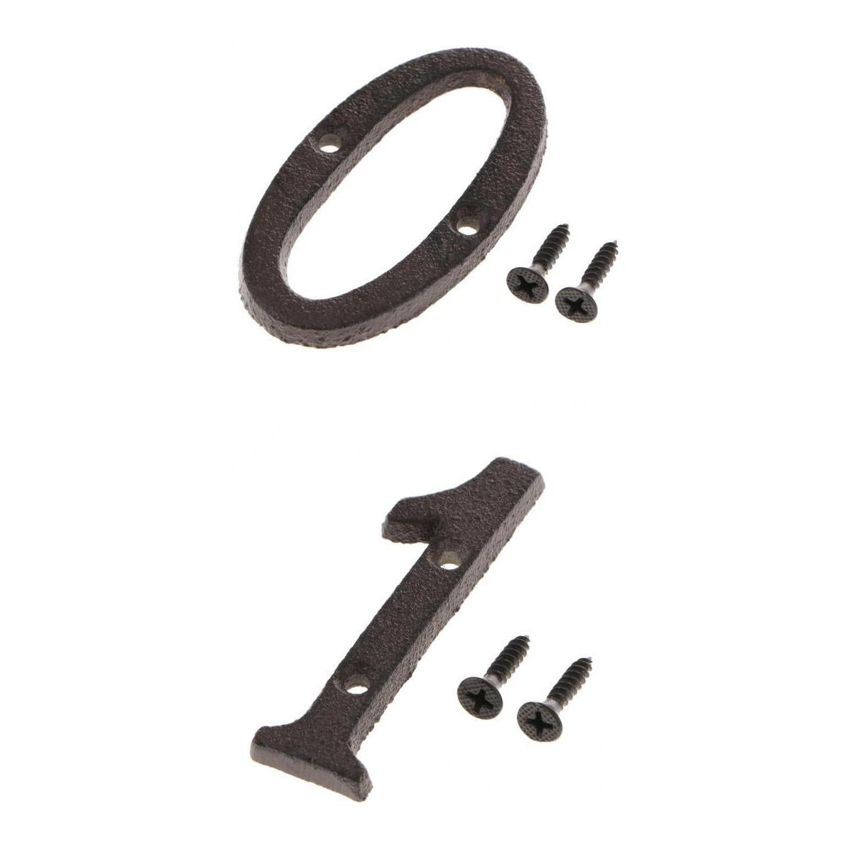 0 &1 Wrought Iron House Number,Matching Screws Included Black