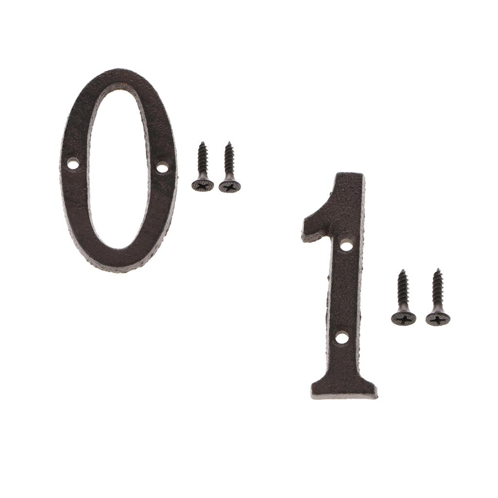 0 &1 Wrought Iron House Number,Matching Screws Included Black