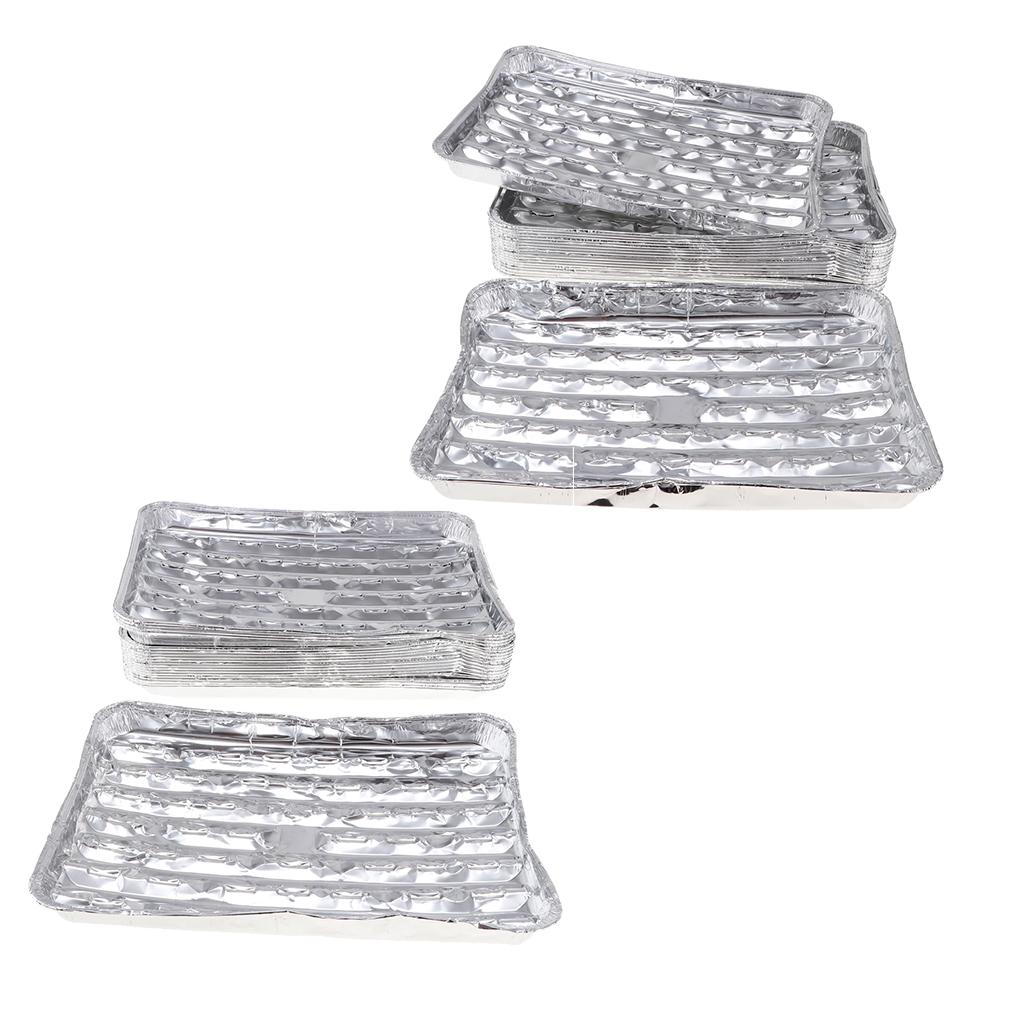40pcs Aluminum Foil Grilling Tray Rectangular BBQ Plate Disposable Cake Pan