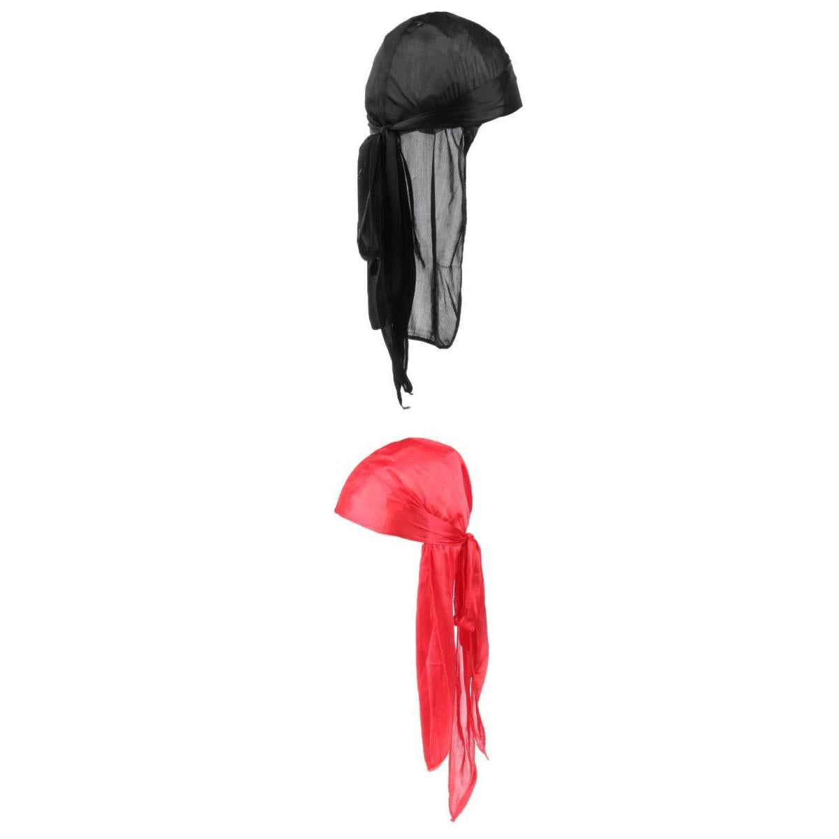 2 Pieces Durag Headwear Cap Hair Loss Scarf Bandana Turban Red+Black