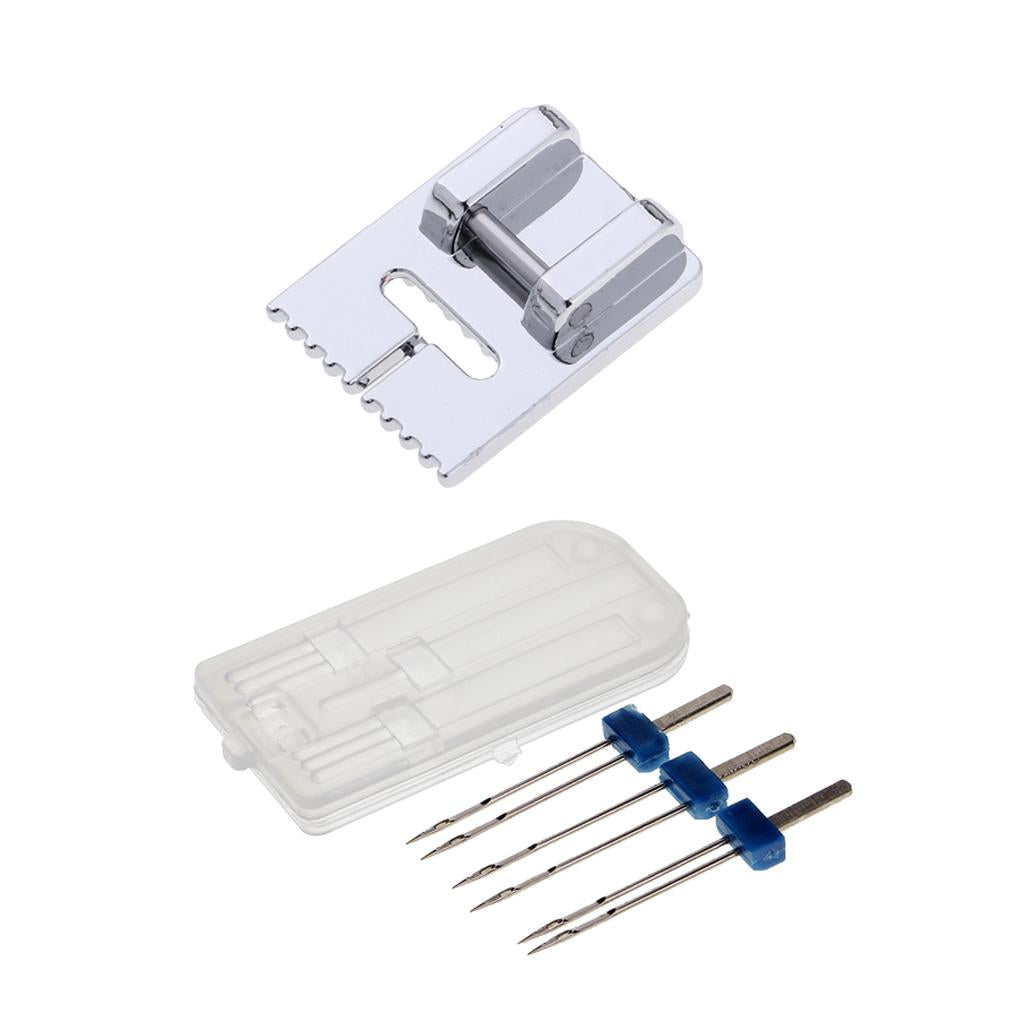 3pcs Sewing Machine Double Twin Needles + Pintuck 9 Grooves Presser Feet