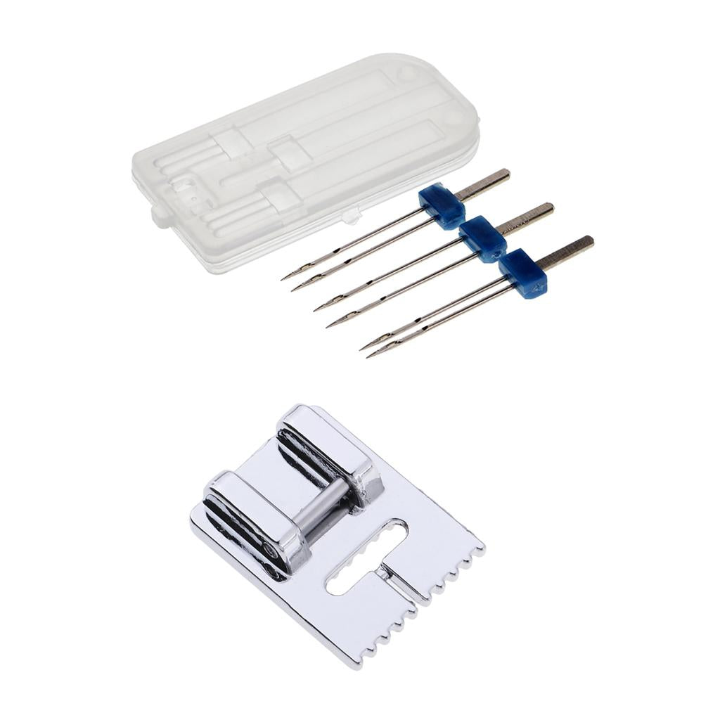 3pcs Sewing Machine Double Twin Needles + Pintuck 9 Grooves Presser Feet