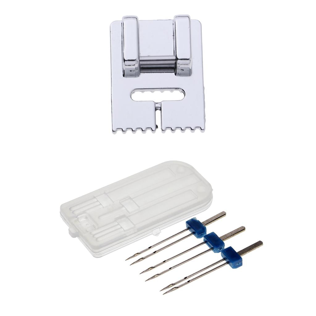 3pcs Sewing Machine Double Twin Needles + Pintuck 9 Grooves Presser Feet