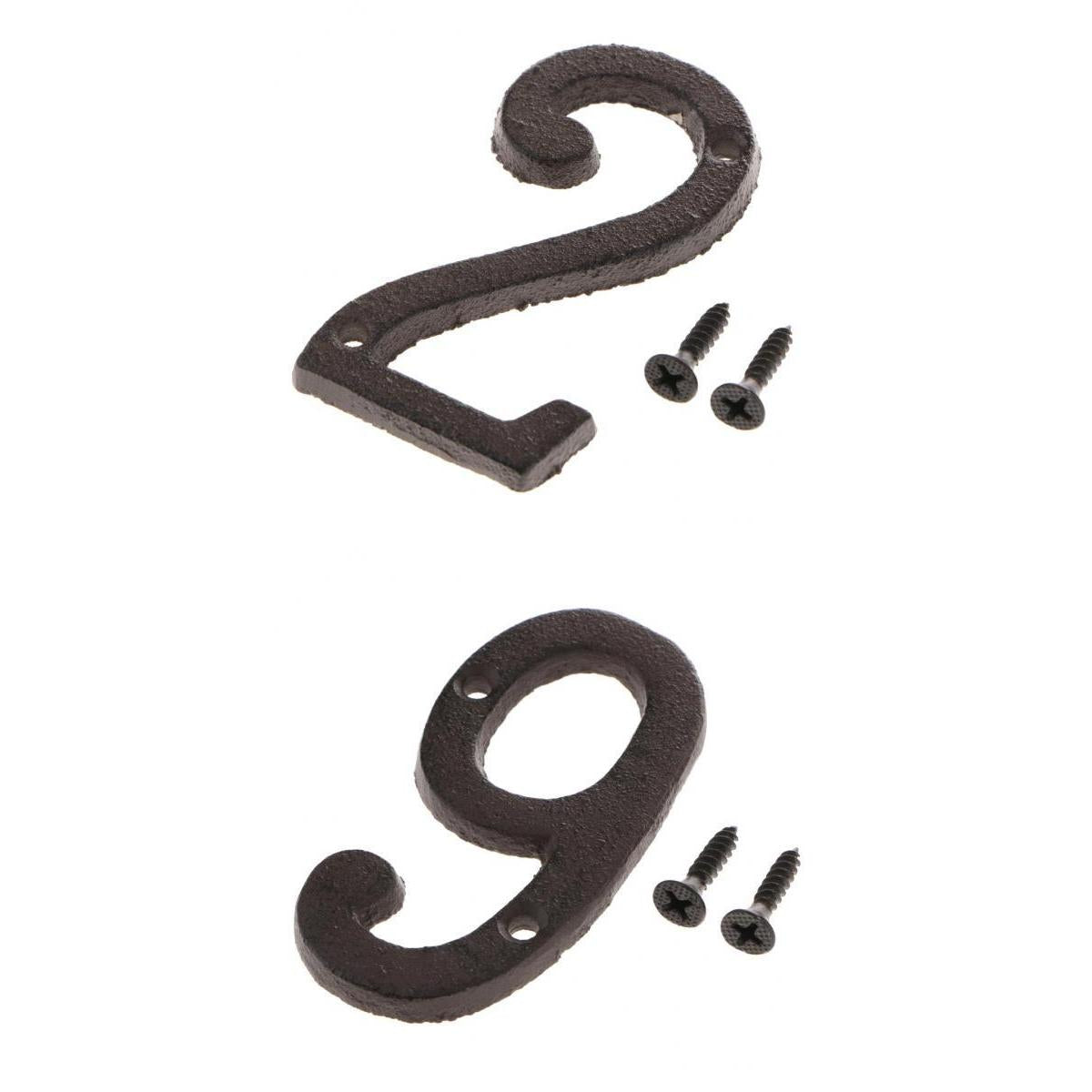 9 &2 Wrought Iron House Number,Matching Screws Included Black
