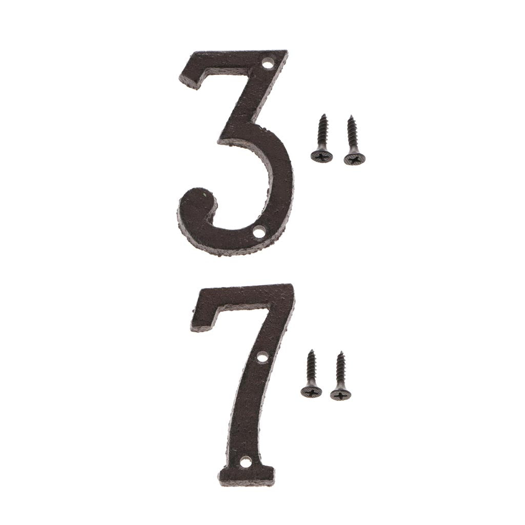 3 &7 Wrought Iron House Number,Matching Screws Included Black