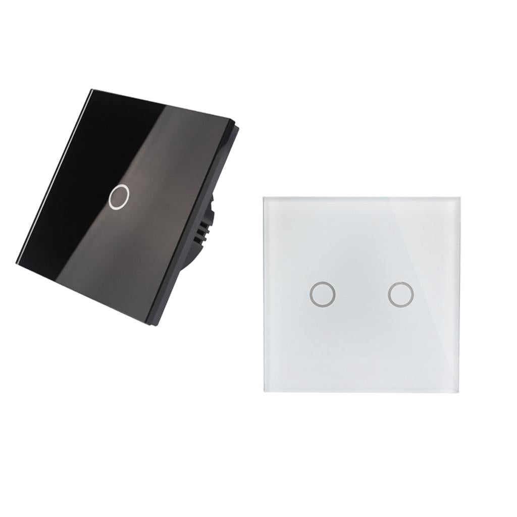 2 Pcs 2 Gang 1 Way LED Crystal Glass Panel Light EU UK Touch Screen Switch