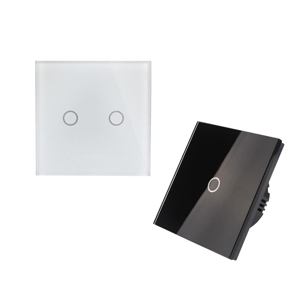 2 Pcs 2 Gang 1 Way LED Crystal Glass Panel Light EU UK Touch Screen Switch