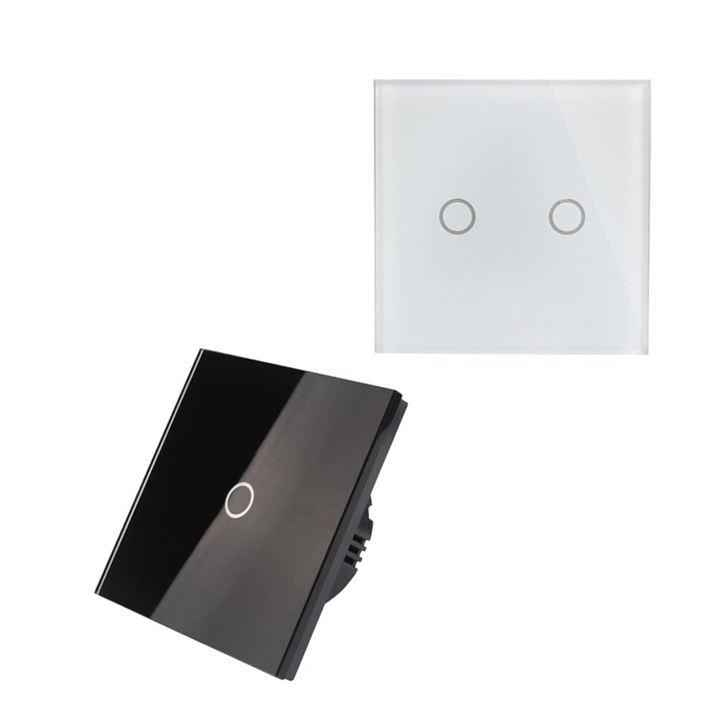2 Pcs 2 Gang 1 Way LED Crystal Glass Panel Light EU UK Touch Screen Switch