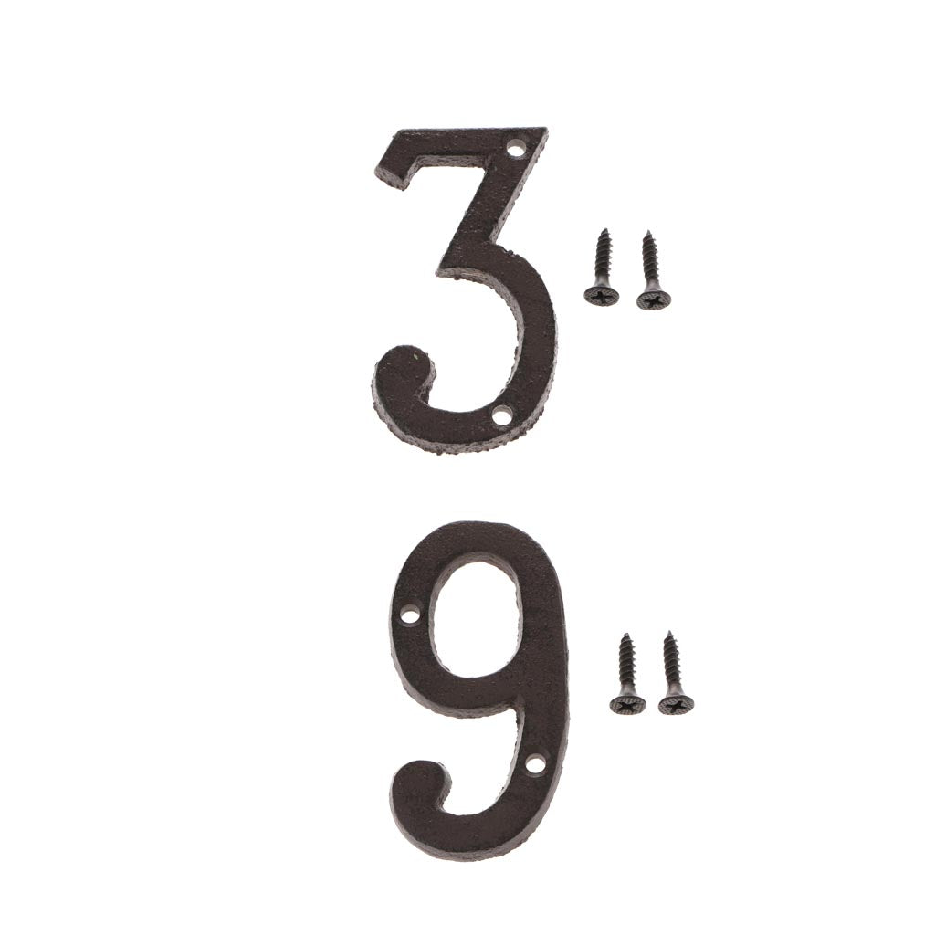 3 &9 Wrought Iron House Number,Matching Screws Included Black