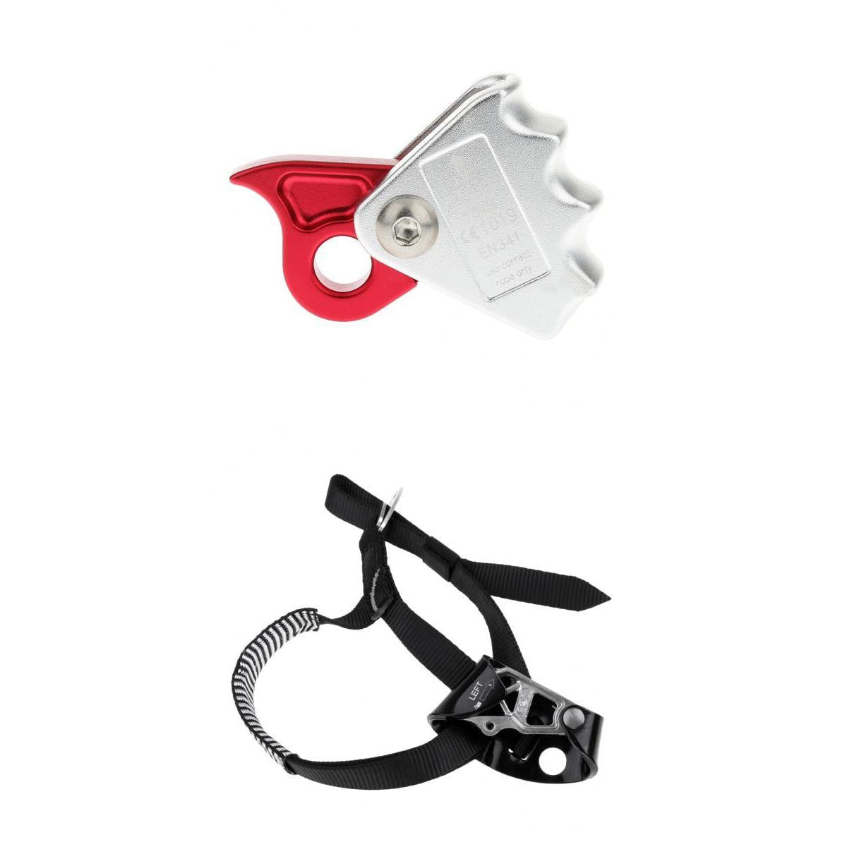 2pcs Rock Climbing Left Foot Ascender + 15KN Rope Grab Protecta Red Black