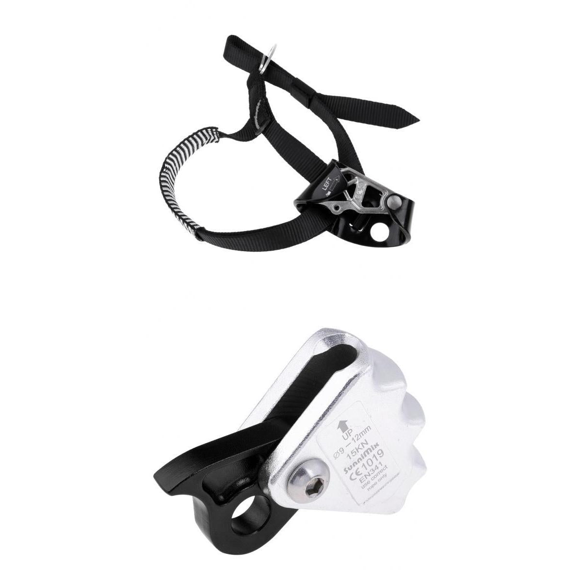 2pcs Rock Climbing Left Foot Ascender + 15KN Rope Grab Protecta Black Black
