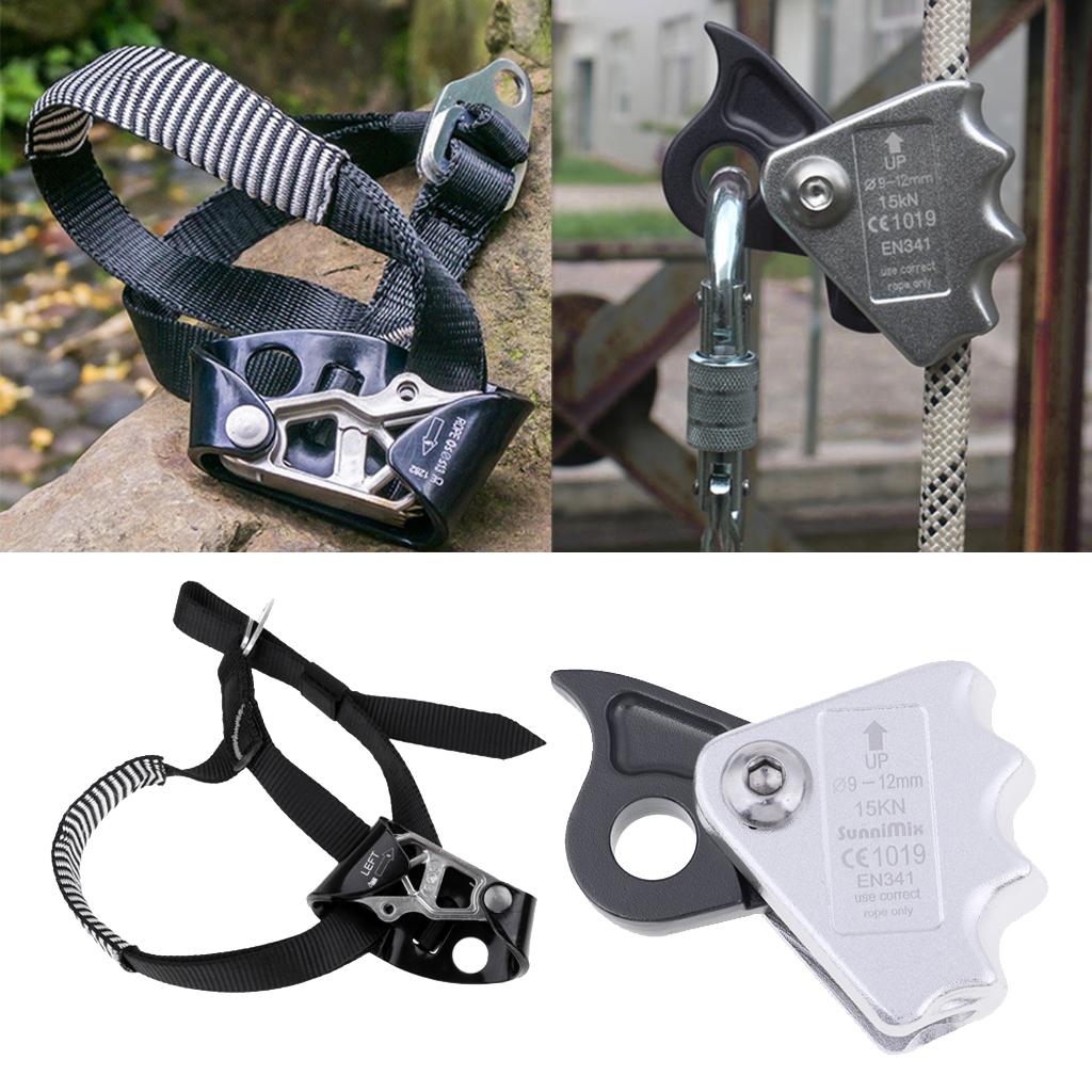 2pcs Rock Climbing Left Foot Ascender + 15KN Rope Grab Protecta Gray Black